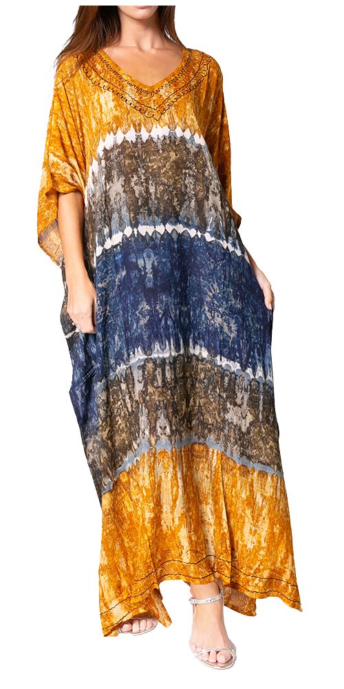Sakkas Catia Women's Boho-Style Long Maxi Caftan for Lounging and Casual Wear