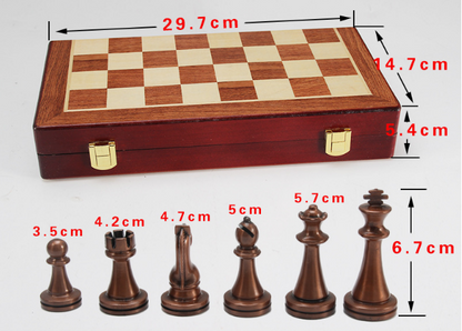 Chess deluxe gift box metal bronze folding board game chess gifts