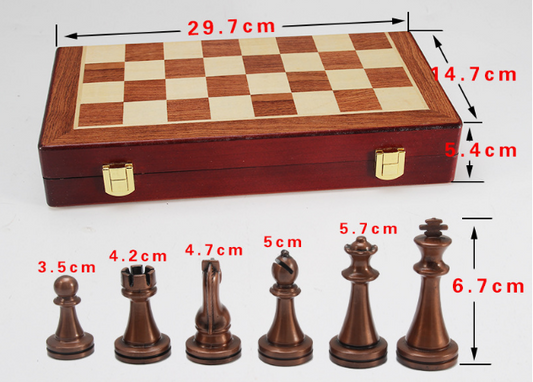Chess deluxe gift box metal bronze folding board game chess gifts