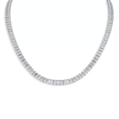 18" Emerald-Cut Created Moissanite Tennis Necklace in 14K Gold Overlay – 30 CTW