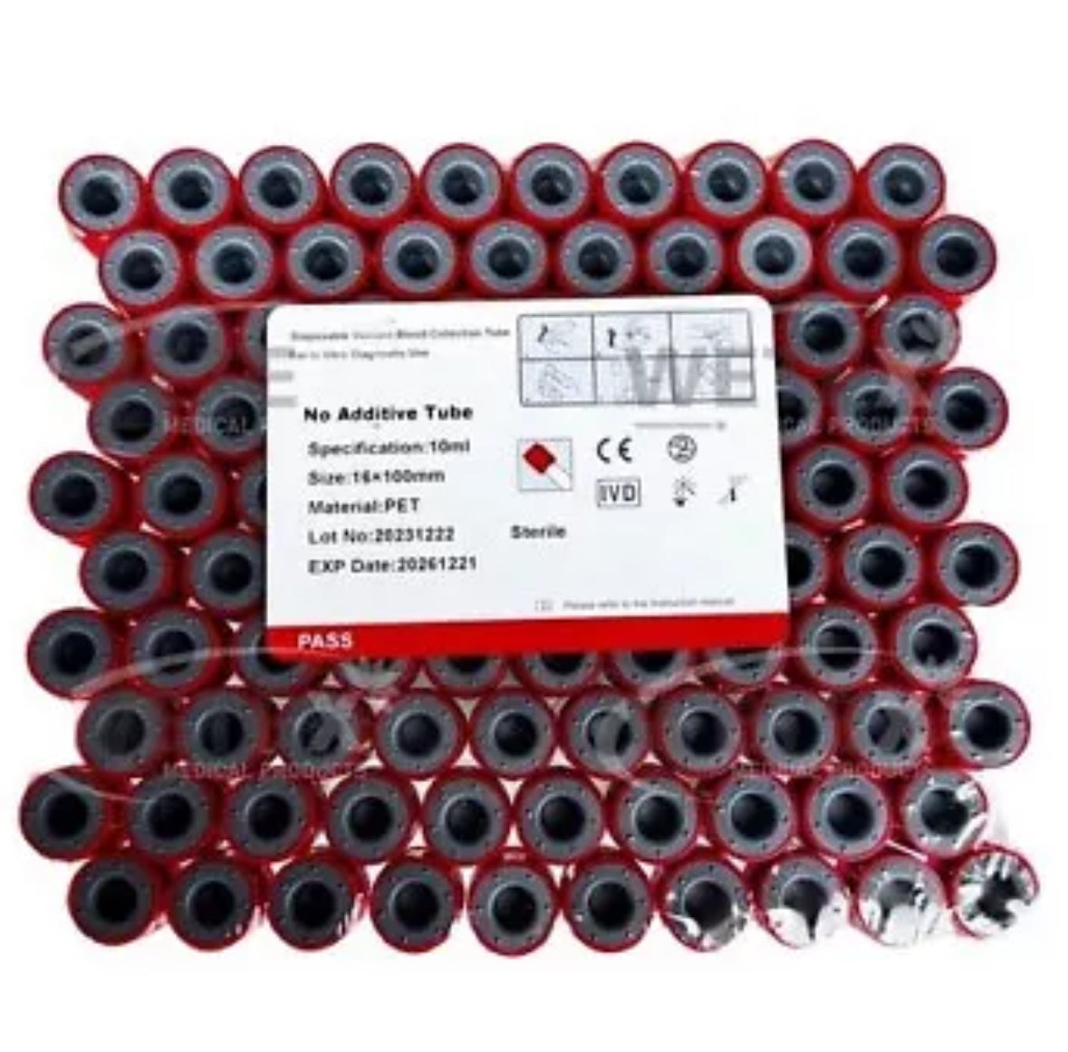 Plain Blood Collection Vacutainer Tube No Additives PET sterile 10ml (200 Pcs Per Order)