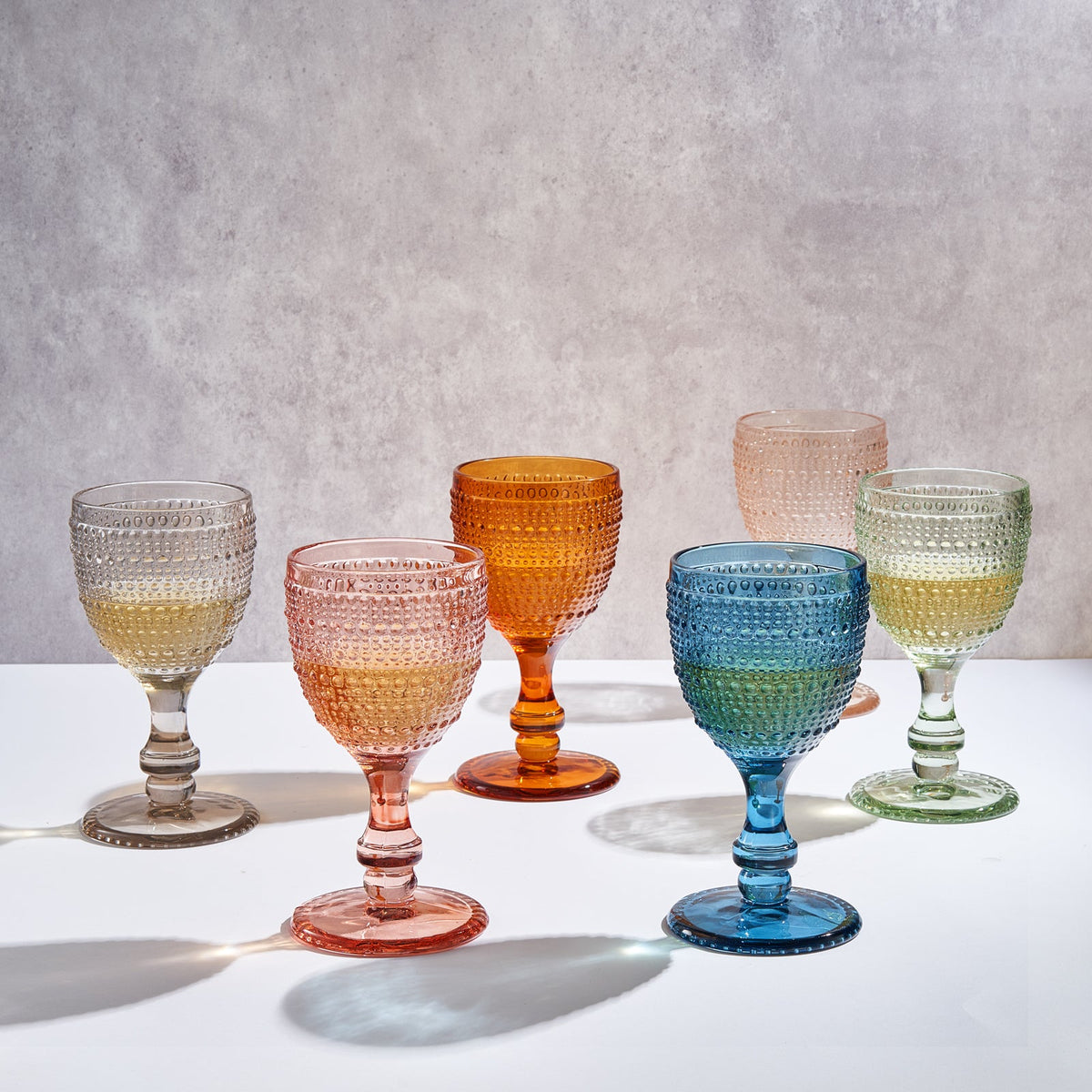 Tonal Hobnail Goblet, Stemmed Wine Glassware, Set of 6