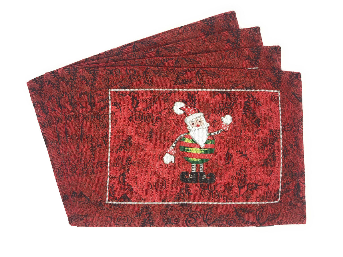 Tache Here Comes Santa Claus Vintage Holiday Woven Tapestry Red Christmas Placemat Set of 4 (8577PM)