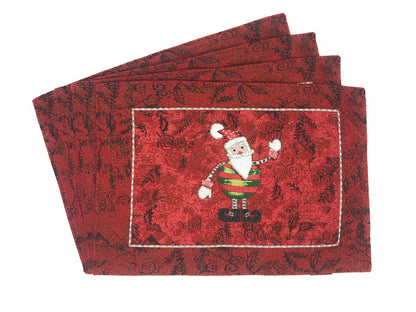 Tache Here Comes Santa Claus Vintage Holiday Woven Tapestry Red Christmas Placemat Set of 4 (8577PM)