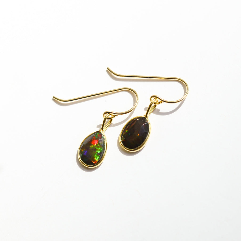 Black Fire Opal Rose Cut Earrings