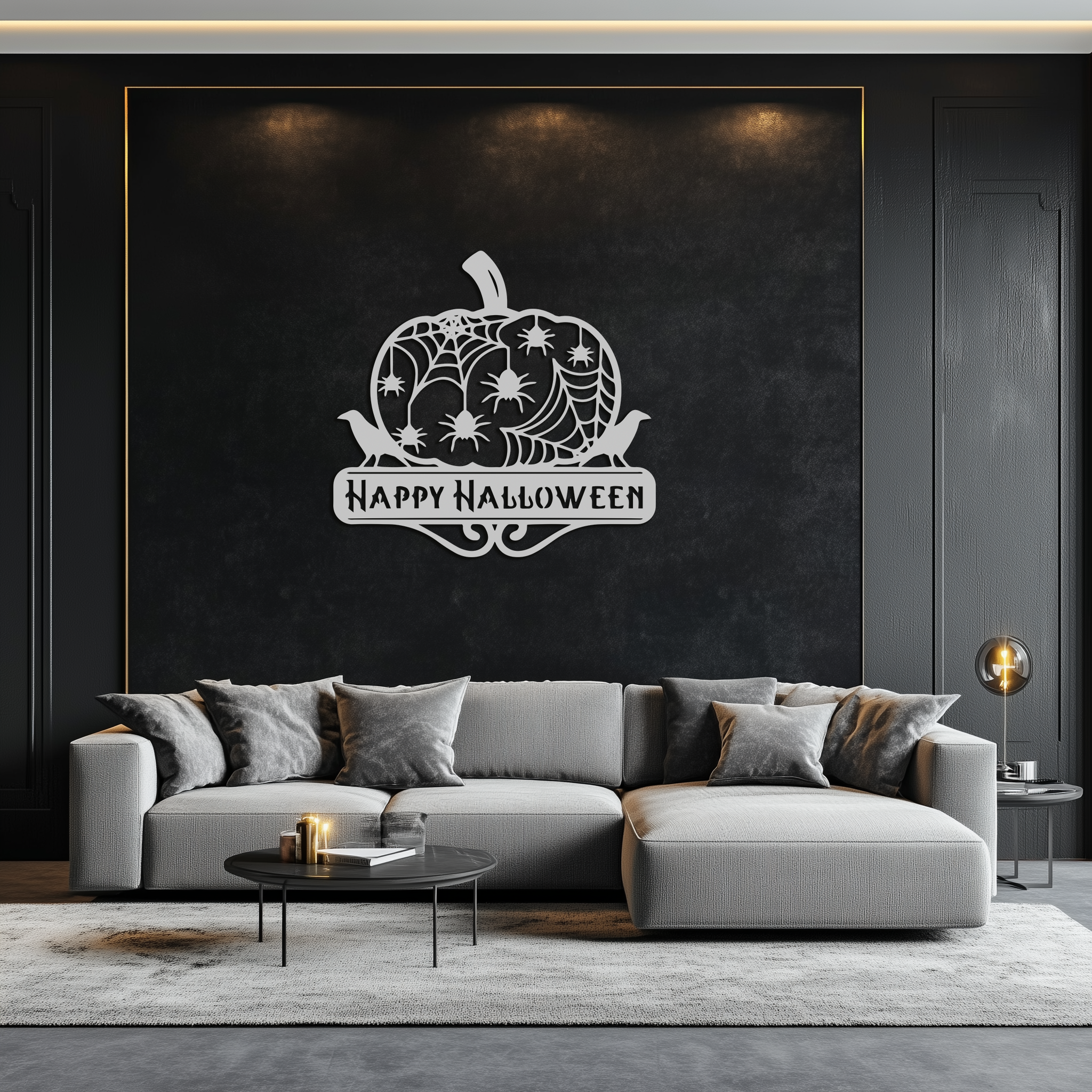 Metal Wall Art - Halloween Pumpkin Dimensional Spooky Spider Webs
