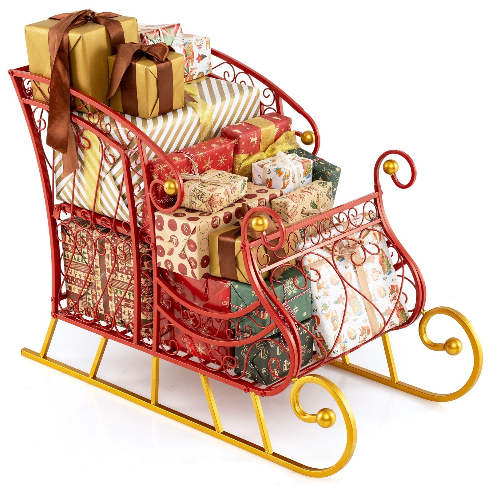 Metal Christmas Santa Sleigh Basket 2-Tier Xmas Santa's Gift Storage Sleigh