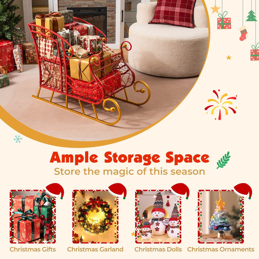 Metal Christmas Santa Sleigh Basket 2-Tier Xmas Santa's Gift Storage Sleigh