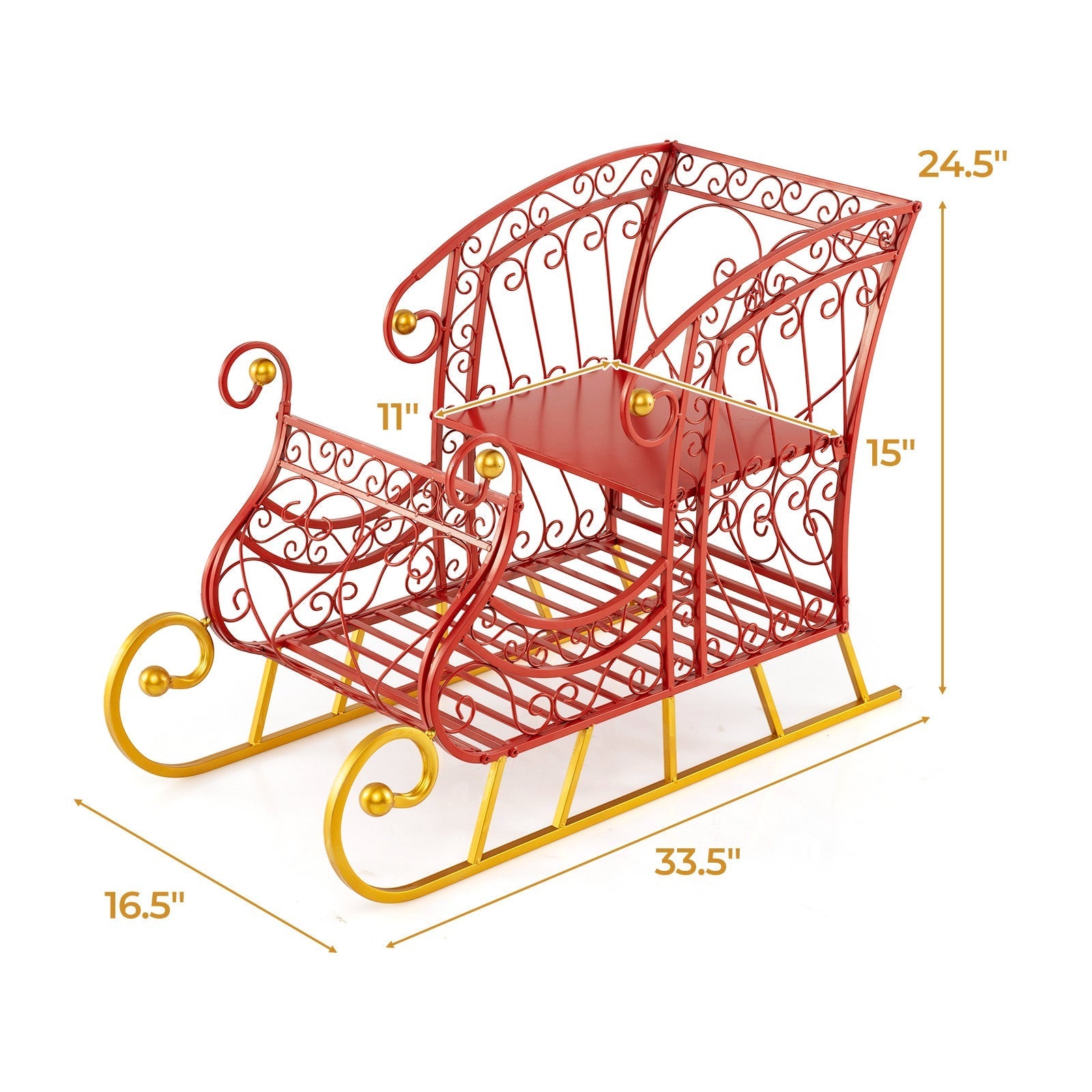 Metal Christmas Santa Sleigh Basket 2-Tier Xmas Santa's Gift Storage Sleigh