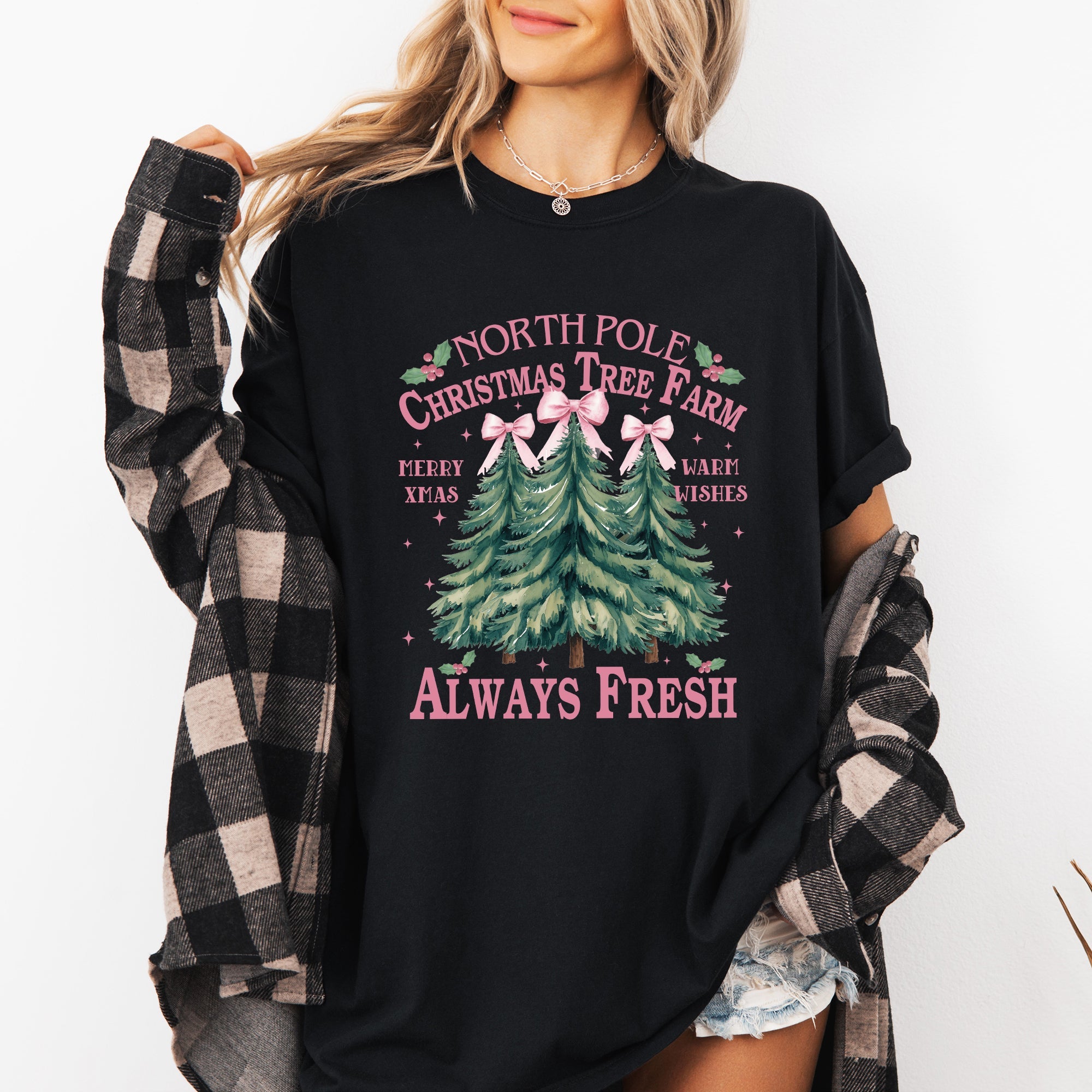 North Pole Christmas Tree Farm Winter Santa Snow Xmas Holiday Edition Comfort Colors Tee