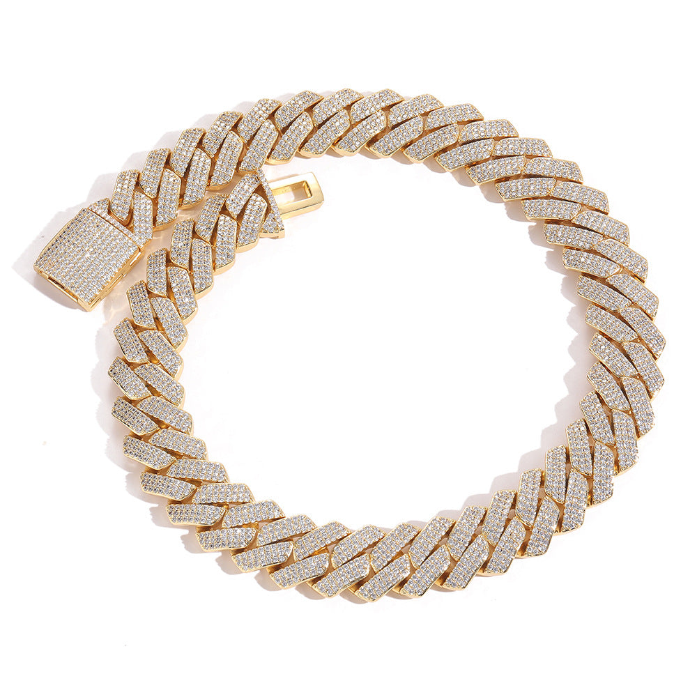 20mm Cuban Chain Necklace and Bracelet Set with Cubic Zirconia Stones