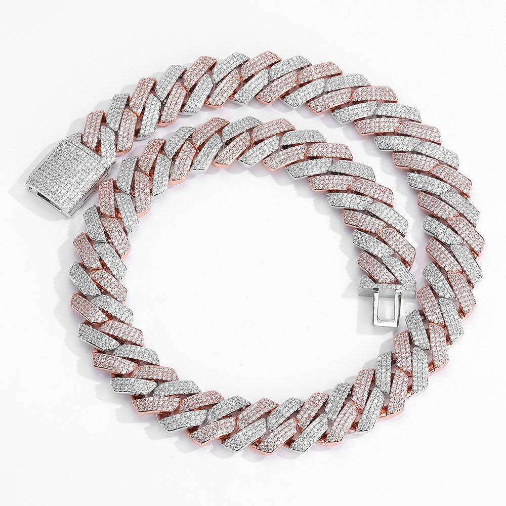 20mm Cuban Chain Necklace and Bracelet Set with Cubic Zirconia Stones
