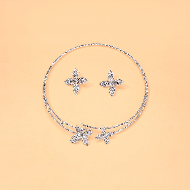 Women's Flower High-grade Light Luxury Rhinestone Collar Jewelry Set