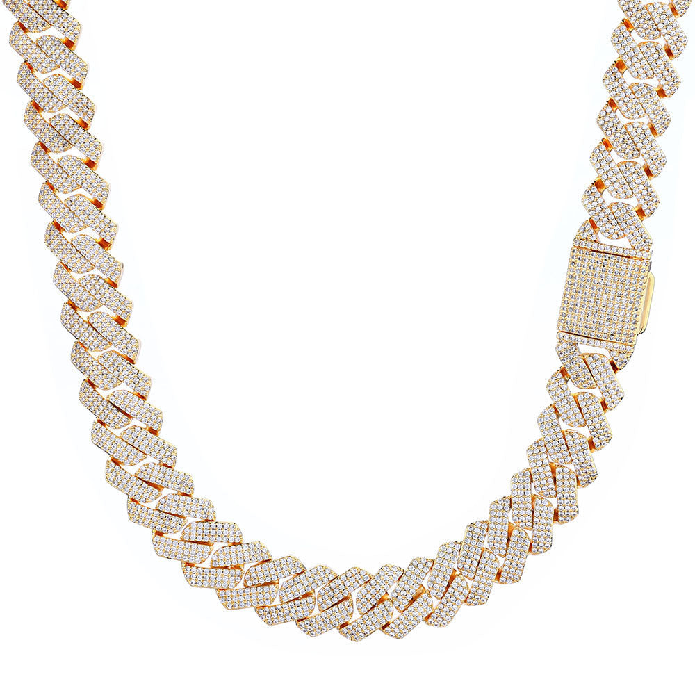 20mm Cuban Chain Necklace and Bracelet Set with Cubic Zirconia Stones
