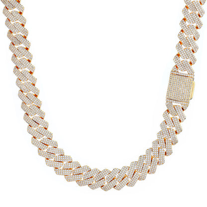 20mm Cuban Chain Necklace and Bracelet Set with Cubic Zirconia Stones