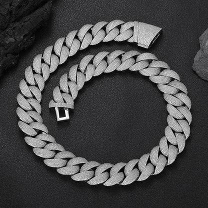 Stacking 24mm Cuban Chain Necklace and Bracelet Set with Zirconia Stones in Gold or White Gold