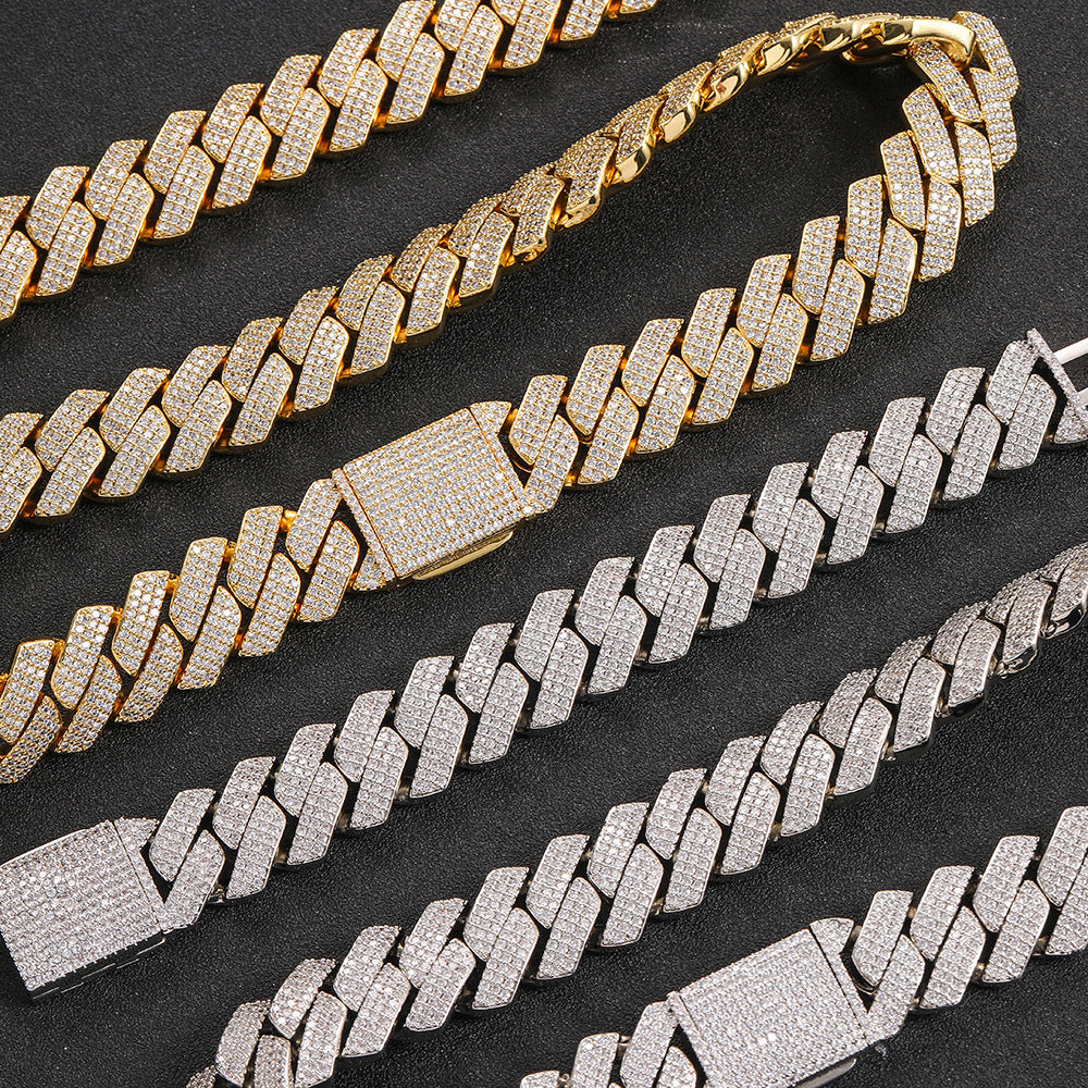 20mm Cuban Chain Necklace and Bracelet Set with Cubic Zirconia Stones