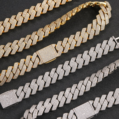 20mm Cuban Chain Necklace and Bracelet Set with Cubic Zirconia Stones