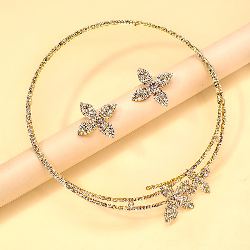 Women's Flower High-grade Light Luxury Rhinestone Collar Jewelry Set