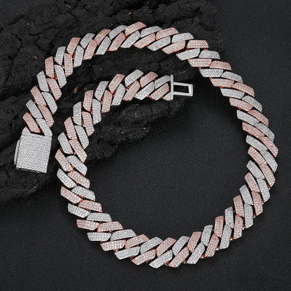 20mm Cuban Chain Necklace and Bracelet Set with Cubic Zirconia Stones