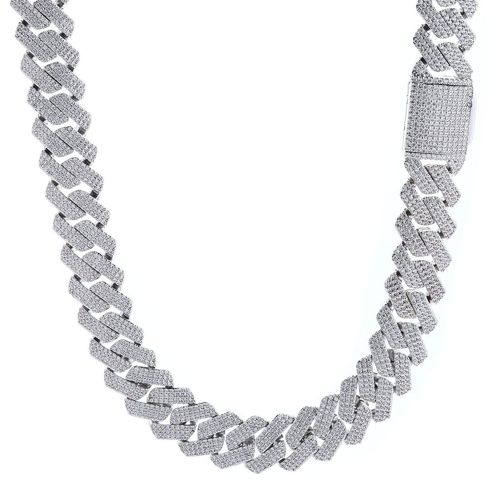 20mm Cuban Chain Necklace and Bracelet Set with Cubic Zirconia Stones