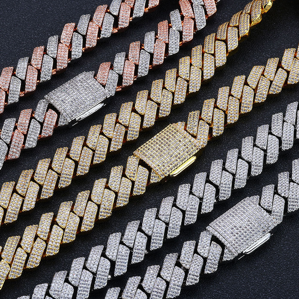 20mm Cuban Chain Necklace and Bracelet Set with Cubic Zirconia Stones