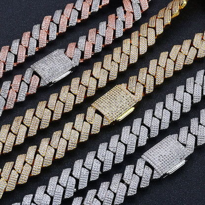 20mm Cuban Chain Necklace and Bracelet Set with Cubic Zirconia Stones