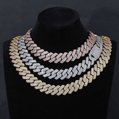 20mm Cuban Chain Necklace and Bracelet Set with Cubic Zirconia Stones