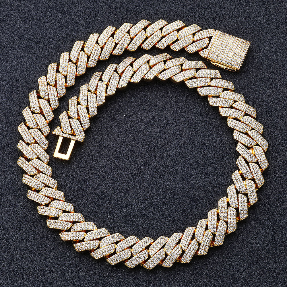 20mm Cuban Chain Necklace and Bracelet Set with Cubic Zirconia Stones
