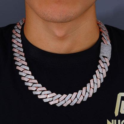 20mm Cuban Chain Necklace and Bracelet Set with Cubic Zirconia Stones