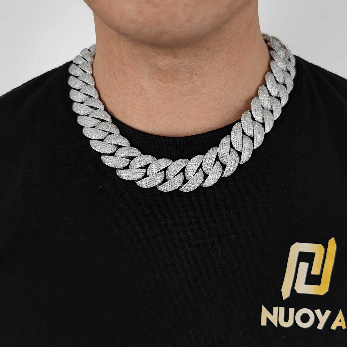 Stacking 24mm Cuban Chain Necklace and Bracelet Set with Zirconia Stones in Gold or White Gold