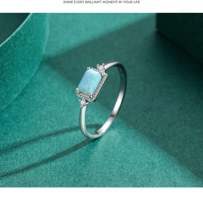 Stacking Geometric Opal Stud Earrings & Sterling Silver Ring Set in Modern Minimalist Design