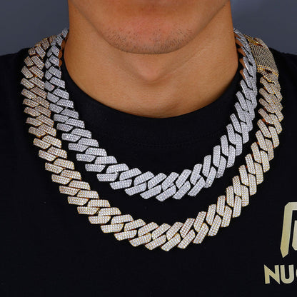 20mm Cuban Chain Necklace and Bracelet Set with Cubic Zirconia Stones