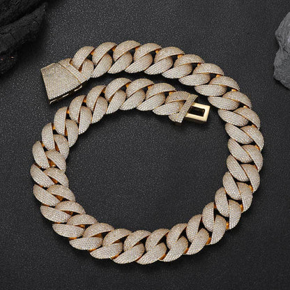 Stacking 24mm Cuban Chain Necklace and Bracelet Set with Zirconia Stones in Gold or White Gold