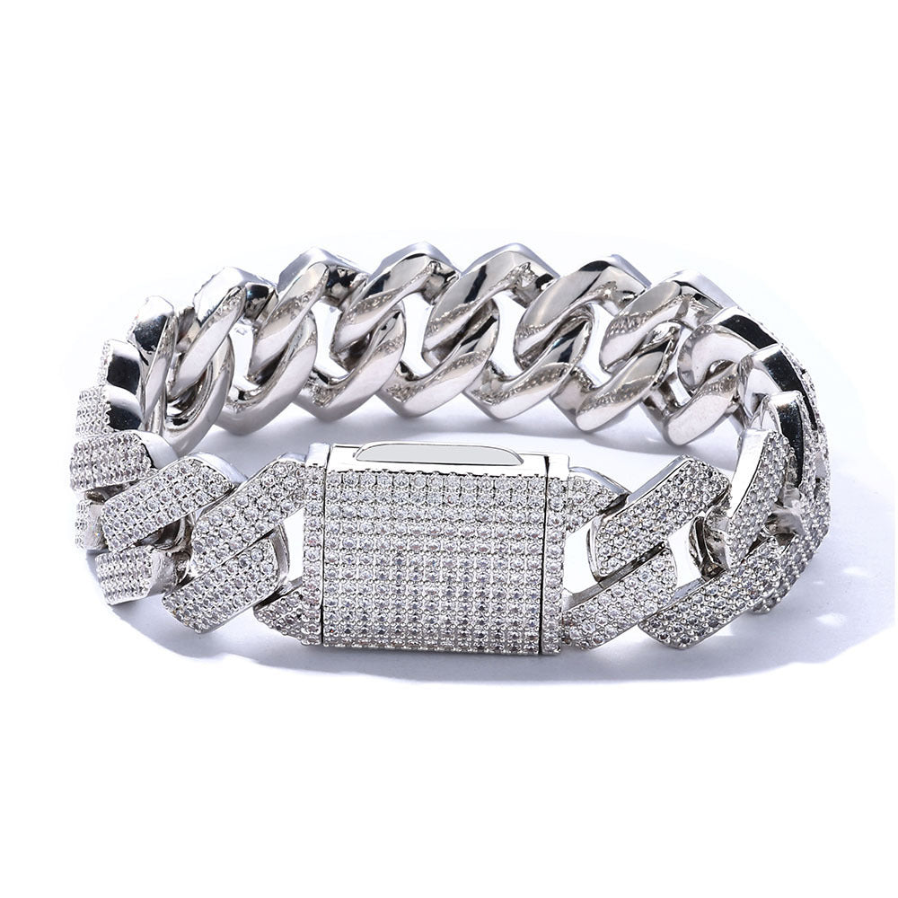 20mm Cuban Chain Necklace and Bracelet Set with Cubic Zirconia Stones
