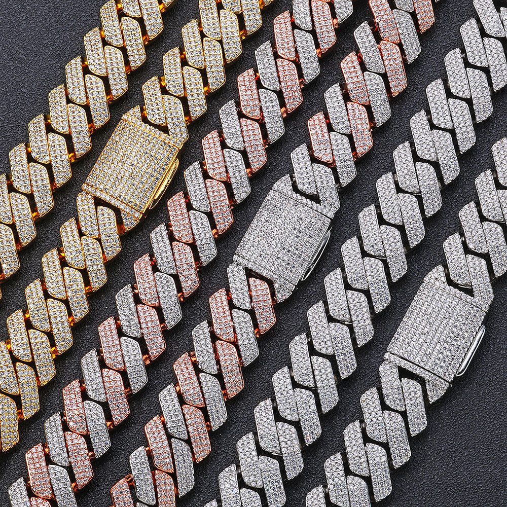 20mm Cuban Chain Necklace and Bracelet Set with Cubic Zirconia Stones