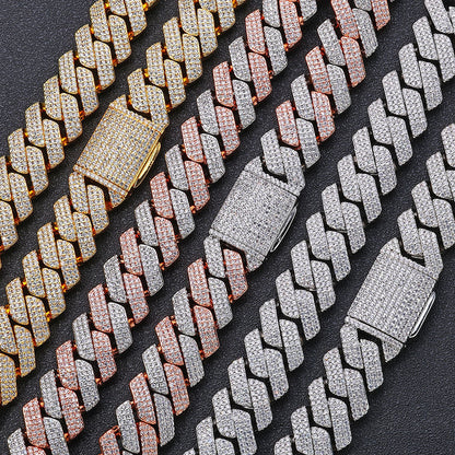 20mm Cuban Chain Necklace and Bracelet Set with Cubic Zirconia Stones