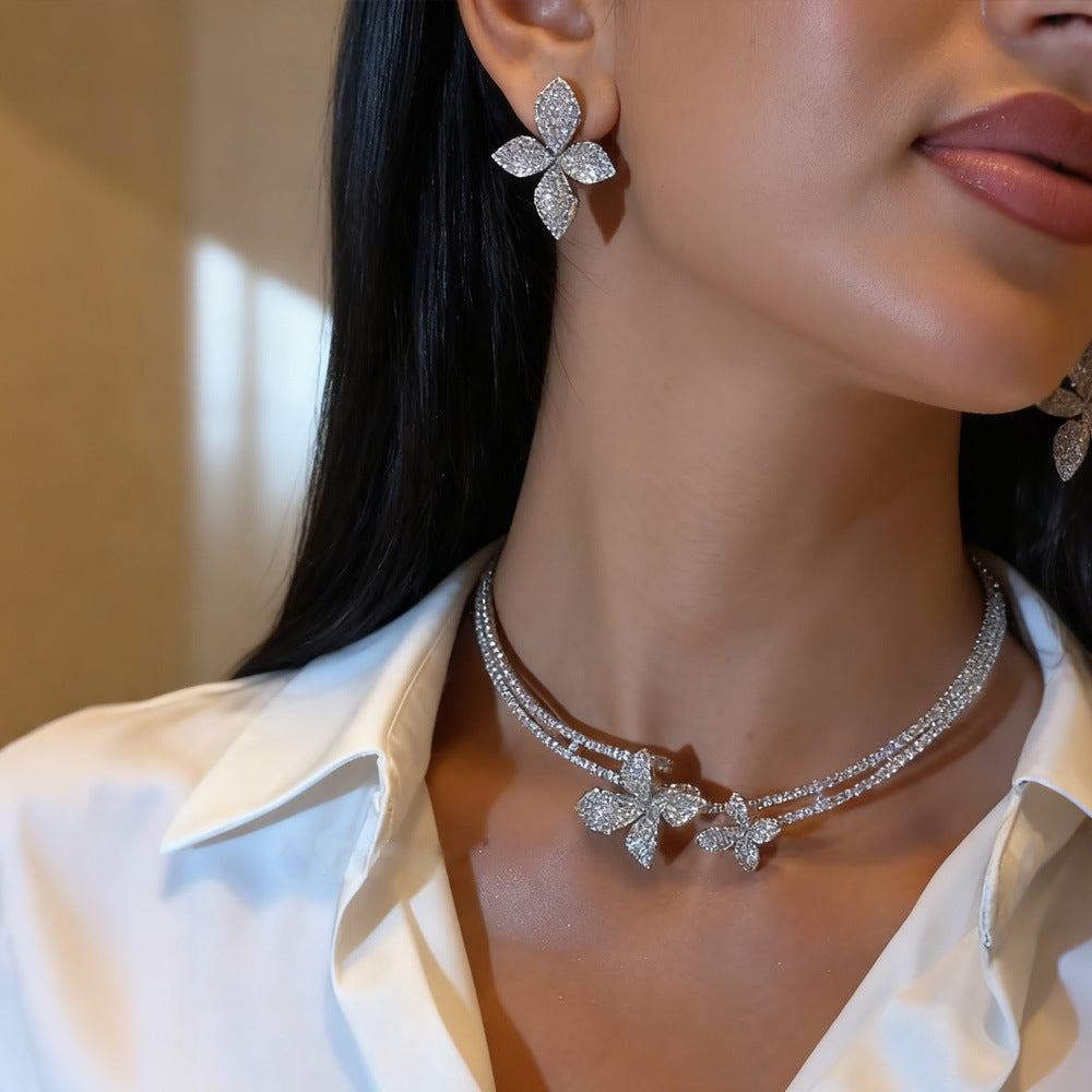 Women's Flower High-grade Light Luxury Rhinestone Collar Jewelry Set