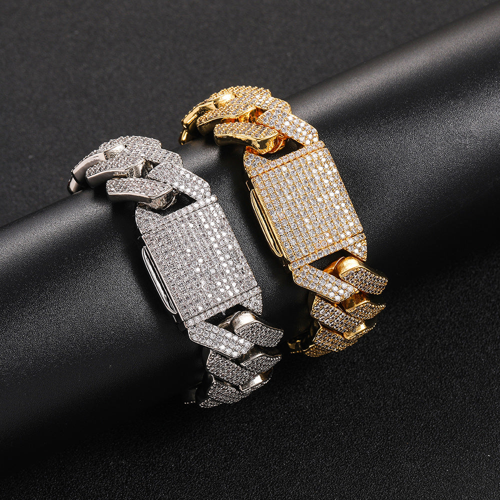 20mm Cuban Chain Necklace and Bracelet Set with Cubic Zirconia Stones