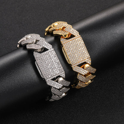 20mm Cuban Chain Necklace and Bracelet Set with Cubic Zirconia Stones