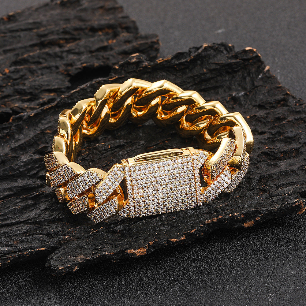 20mm Cuban Chain Necklace and Bracelet Set with Cubic Zirconia Stones
