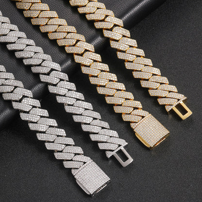 20mm Cuban Chain Necklace and Bracelet Set with Cubic Zirconia Stones