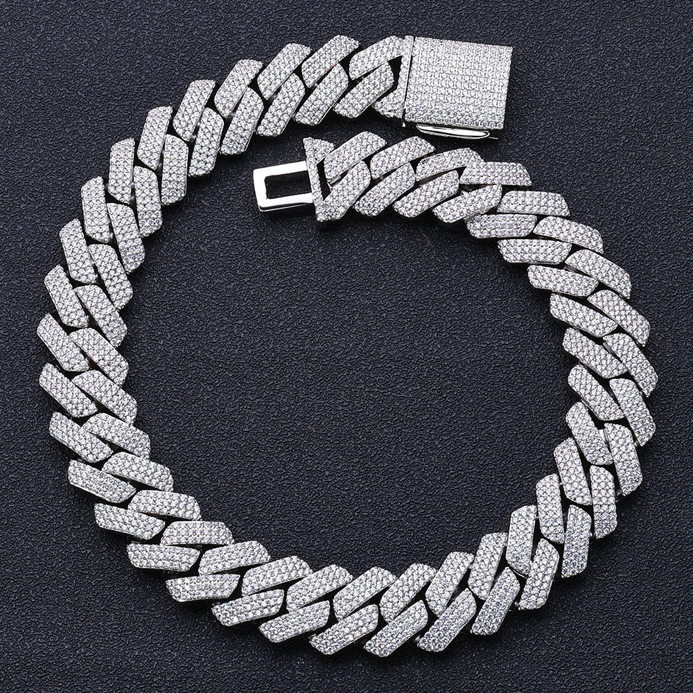 20mm Cuban Chain Necklace and Bracelet Set with Cubic Zirconia Stones