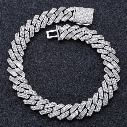 20mm Cuban Chain Necklace and Bracelet Set with Cubic Zirconia Stones