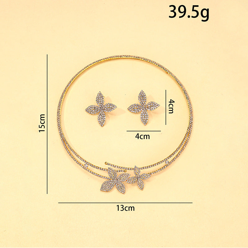 Women's Flower High-grade Light Luxury Rhinestone Collar Jewelry Set