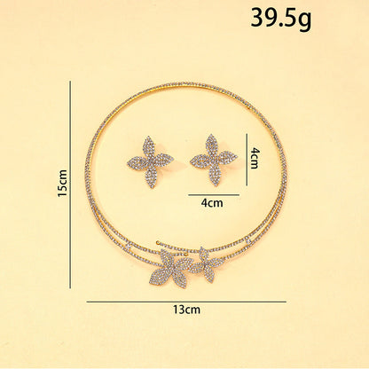 Women's Flower High-grade Light Luxury Rhinestone Collar Jewelry Set