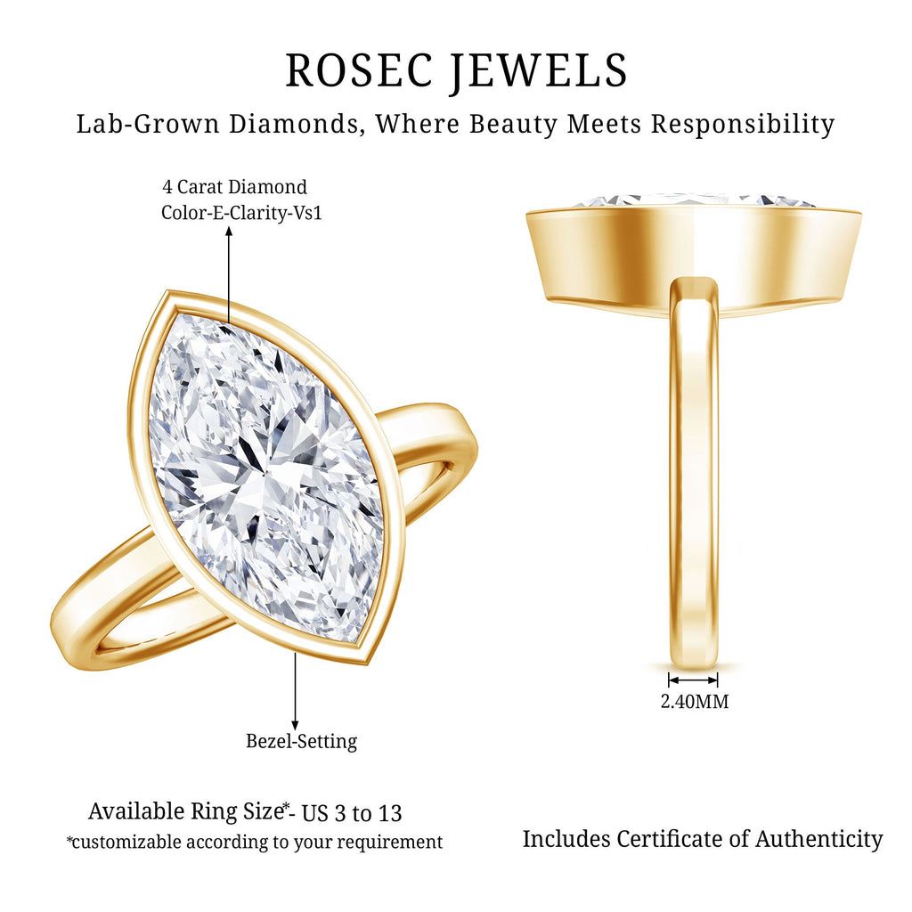 4 Carat Marquise Cut Lab Grown Diamond Bezel Engagement Ring with IGI Certificate