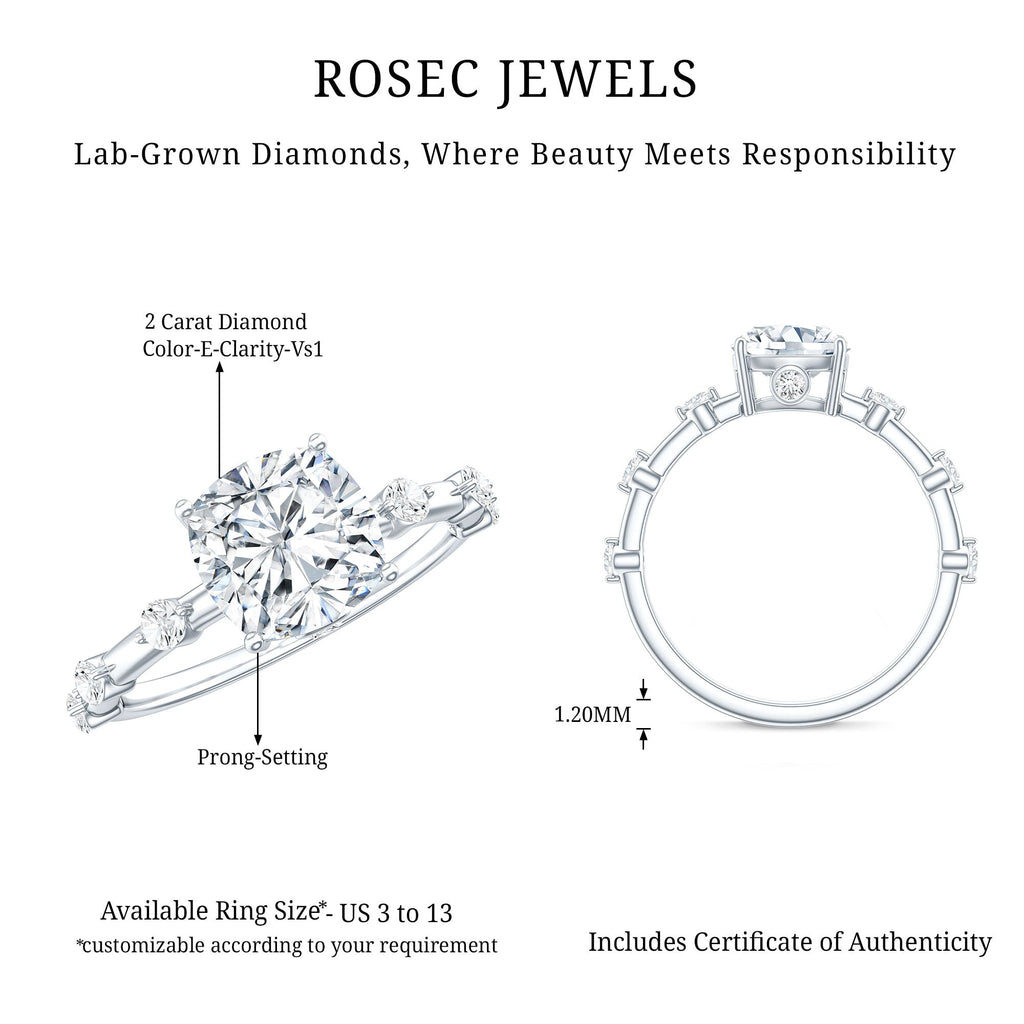 Cushion Cut 2 Carat Lab Grown Diamond Solitaire Engagement Ring with IGI Certificate