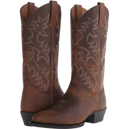 Handmade Cowboy Boots Embroidery Western Boots Pointed-toe Mid-calf Riding Boots