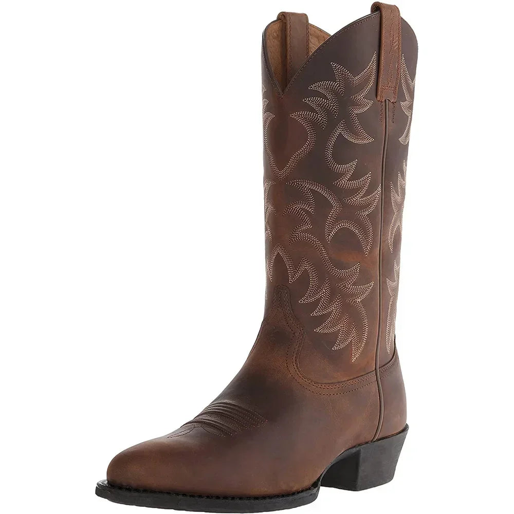 Handmade Cowboy Boots Embroidery Western Boots Pointed-toe Mid-calf Riding Boots